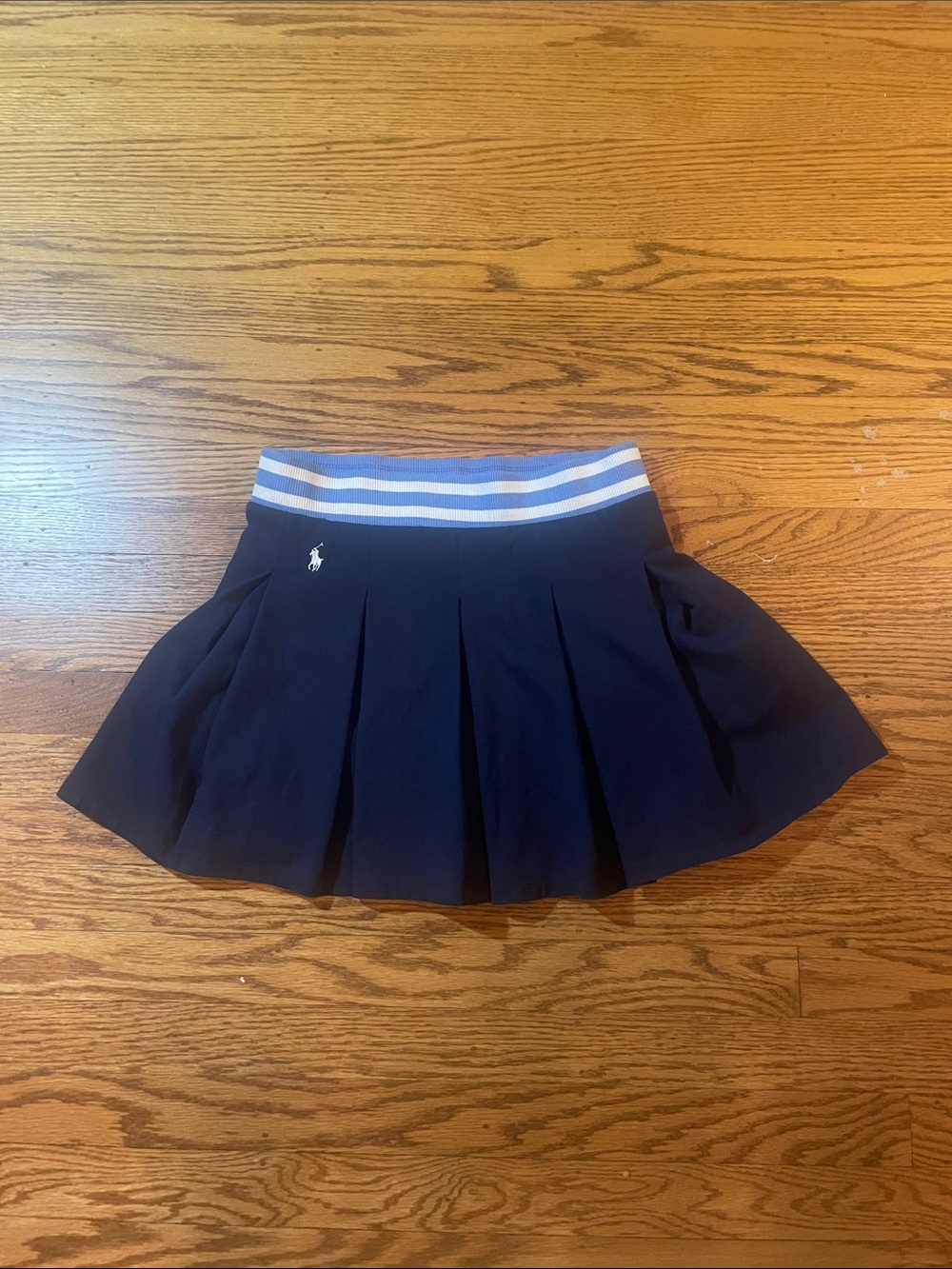 Ralph Lauren Navy Skater Skirt with Light Blue & White Striped Waistband